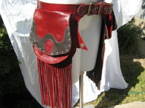 Red and Brown fringed hip belt with secret zipper pocket